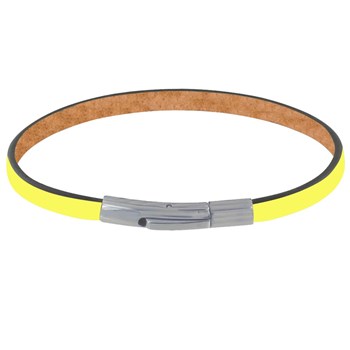 Bracelet Homme Cuir Simple Fermoir Acier Inoxydable - 19cm - Jaune Fluo