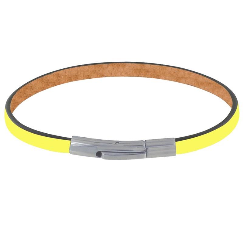 Bracelet Homme Cuir Simple Fermoir Acier Inoxydable - 19cm - Jaune Fluo