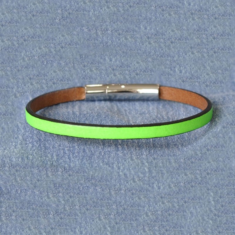 Bracelet Homme Cuir Simple Fermoir Acier Inoxydable - 19cm - Jaune Fluo - vue 3