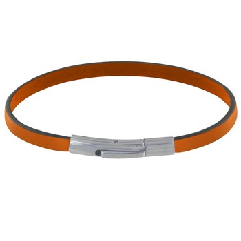 Bracelet Homme Cuir Simple Fermoir Acier Inoxydable - 19cm - Orange