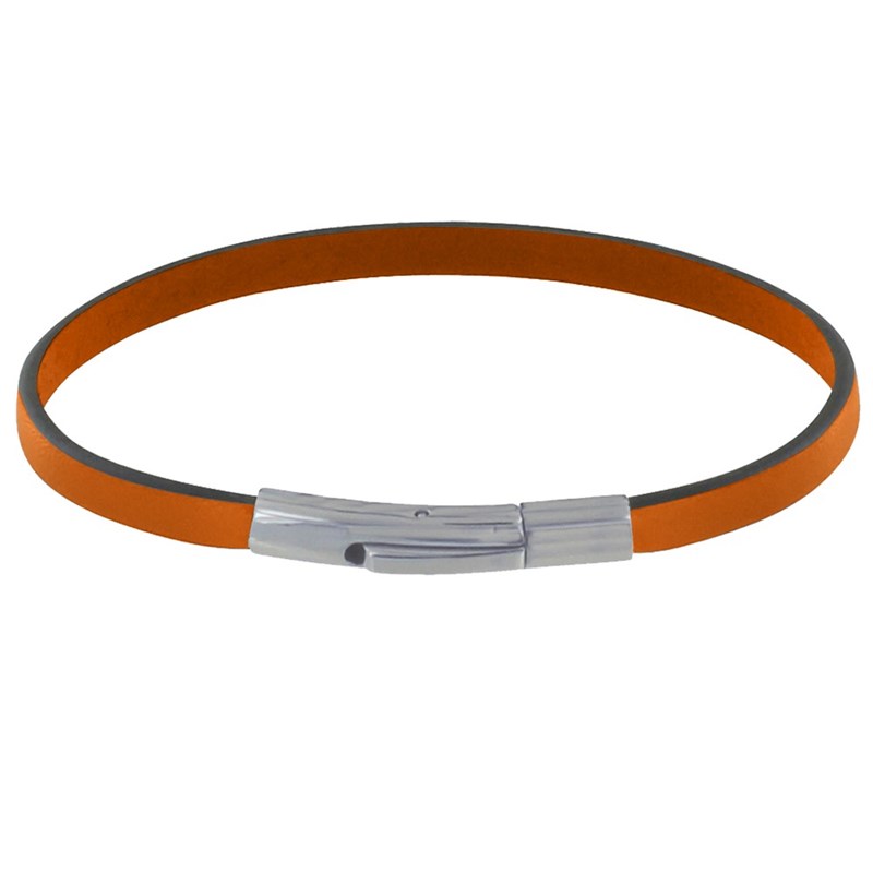 Bracelet Homme Cuir Simple Fermoir Acier Inoxydable - 19cm - Orange