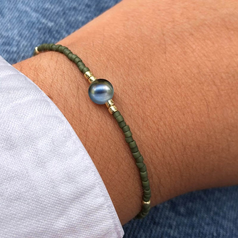 Bracelet Lien Perle d'Eau Douce Noire et Petites Perles Mates - Azur - vue 3