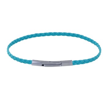 Bracelet Femme Tresse Plate en Cuir Mat Fermoir Clip Acier Inoxydable - Turquoise