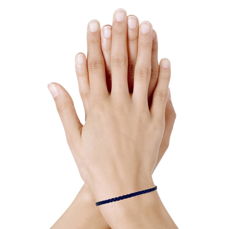 Bracelet Femme Tresse Plate en Cuir Brillant Fermoir Clip Acier Inoxydable - Bleu Navy - vue 2