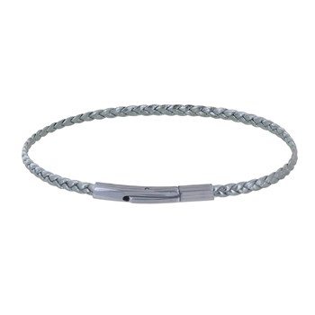 Bracelet Femme Tresse Plate en Cuir Brillant Fermoir Clip Acier Inoxydable - Gris argent