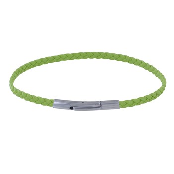 Bracelet Femme Tresse Plate en Cuir Mat Fermoir Clip Acier Inoxydable - Citron Vert