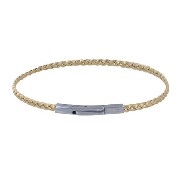 Bracelet Femme Tresse Plate en Cuir Brillant Fermoir Clip Acier Inoxydable - Or