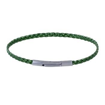 Bracelet Femme Tresse Plate en Cuir Brillant Fermoir Clip Acier Inoxydable - Vert kaki