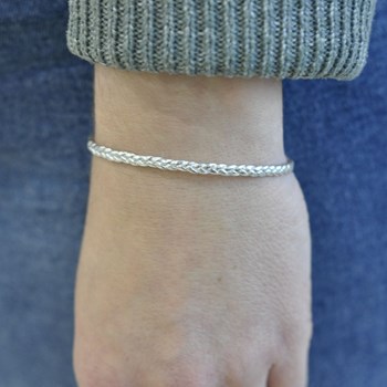 Bracelet Femme Tresse Plate en Cuir Brillant Fermoir Clip Acier Inoxydable - Vert kaki