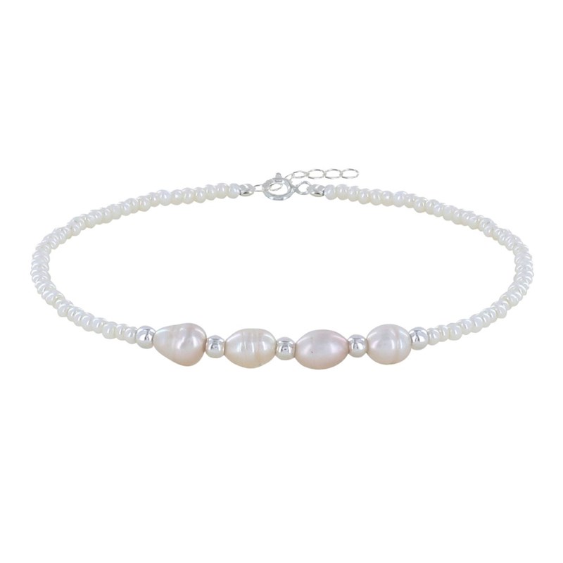 Bracelet Argent 925 4 Perles de Culture et Petites Perles Nacrées Blanches