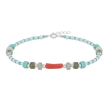 Bracelet Argent 925 Anneaux et Perles Facettées de Multiples Pierres
