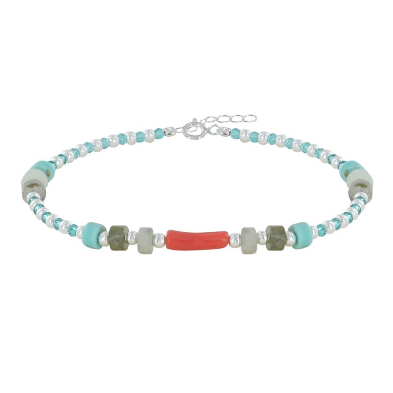 Bracelet Argent 925 Anneaux et Perles Facettées de Multiples Pierres
