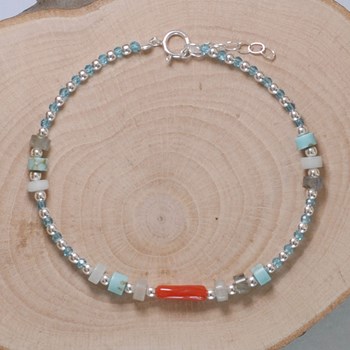 Bracelet Argent 925 Anneaux et Perles Facettées de Multiples Pierres
