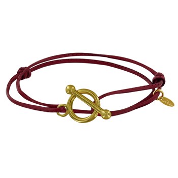Bracelet Double Tour Plaqué Or Fermoir T et Lien en Cuir Coulissant - Bordeaux