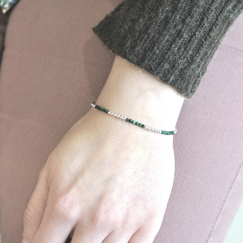 Bracelet Argent 925 Perles et Malachite Facetté M1 - vue 3