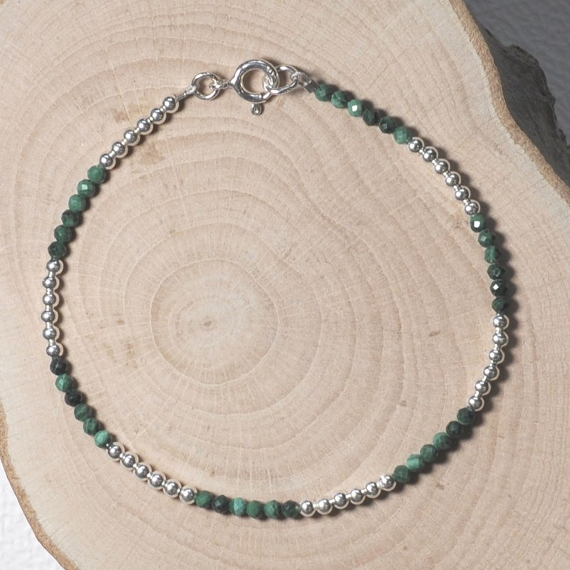 Bracelet Argent 925 Perles et Malachite Facetté M1 - vue 4