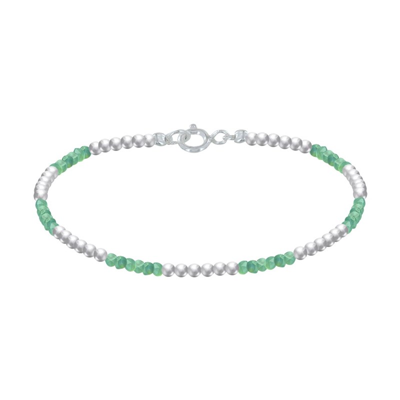 Bracelet Argent 925 Perles et Onyx Vert Facetté M1