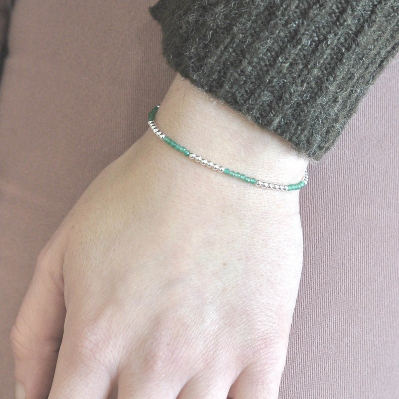Bracelet Argent 925 Perles et Onyx Vert Facetté M1 - vue 3