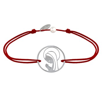 Bracelet Lien Argent 925 Médaille Ronde Ajourée Vierge en Prière - Rouge