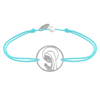 Bracelet Lien Argent 925 Médaille Ronde Ajourée Vierge en Prière - Turquoise