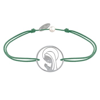 Bracelet Lien Argent 925 Médaille Ronde Ajourée Vierge en Prière - Vert