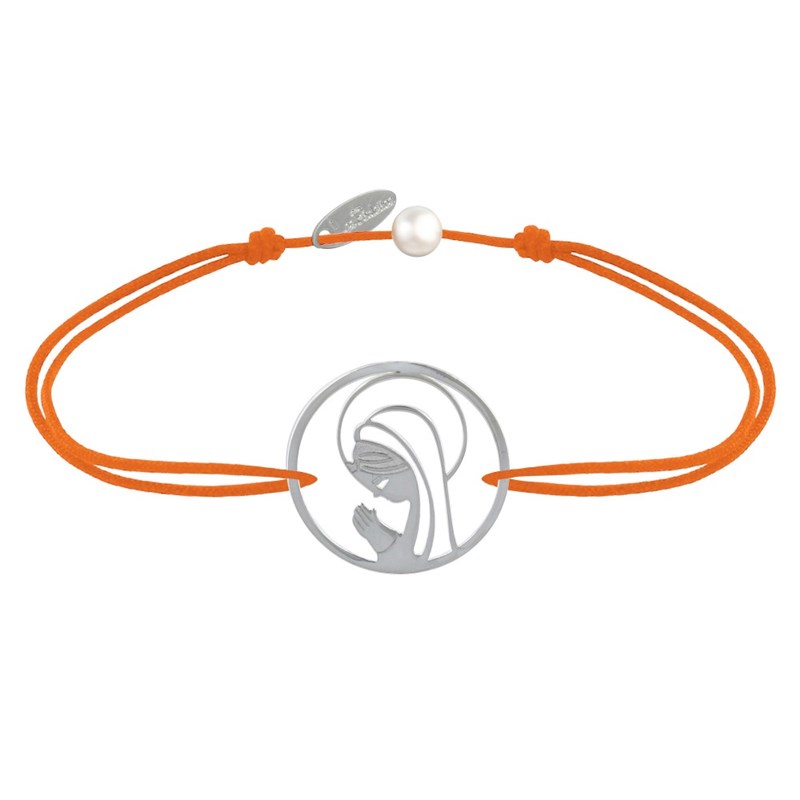 Bracelet Lien Argent 925 Médaille Ronde Ajourée Vierge en Prière - Orange