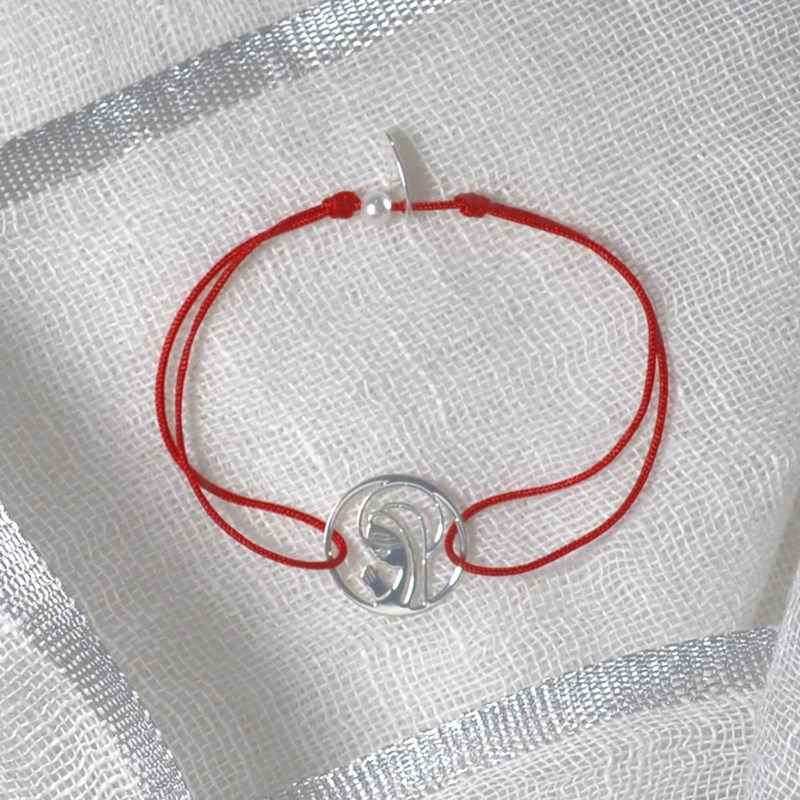 Bracelet Lien Argent 925 Médaille Ronde Ajourée Vierge en Prière - Orange - vue 4