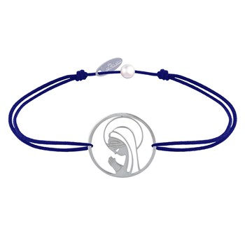 Bracelet Lien Argent 925 Médaille Ronde Ajourée Vierge en Prière - Bleu Navy