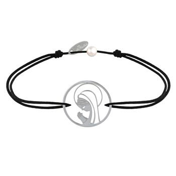 Bracelet Lien Argent 925 Médaille Ronde Ajourée Vierge en Prière - Noir