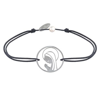 Bracelet Lien Argent 925 Médaille Ronde Ajourée Vierge en Prière - Gris
