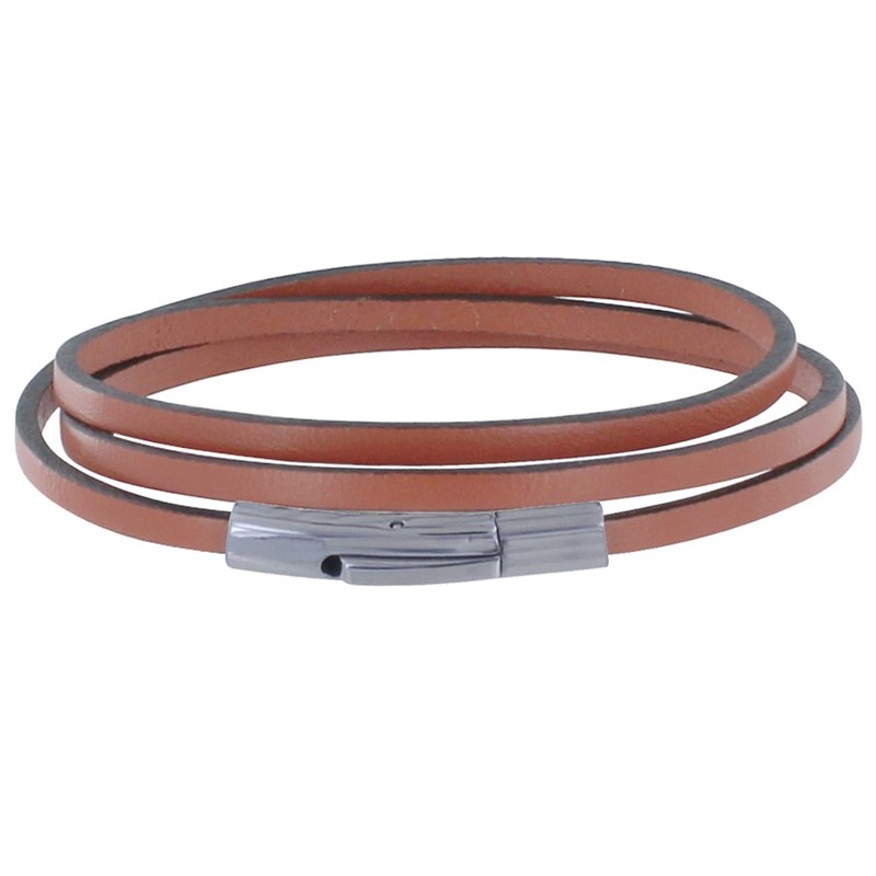 Bracelet Femme Cuir Plat Fermoir Acier Inoxydable - Classics - Rose Foncé
