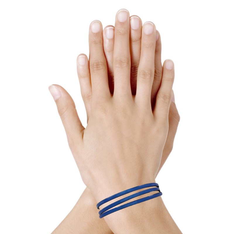 Bracelet Femme Cuir Plat Fermoir Acier Inoxydable - Classics - Bleu - vue 2