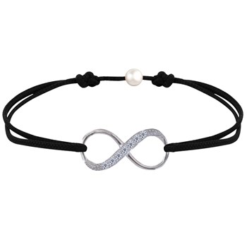 Bracelet Lien Argent 925 Infini et Strass - Noir