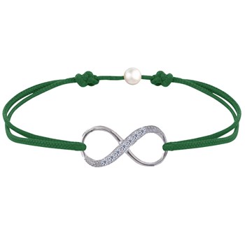 Bracelet Lien Argent 925 Infini et Strass - Vert