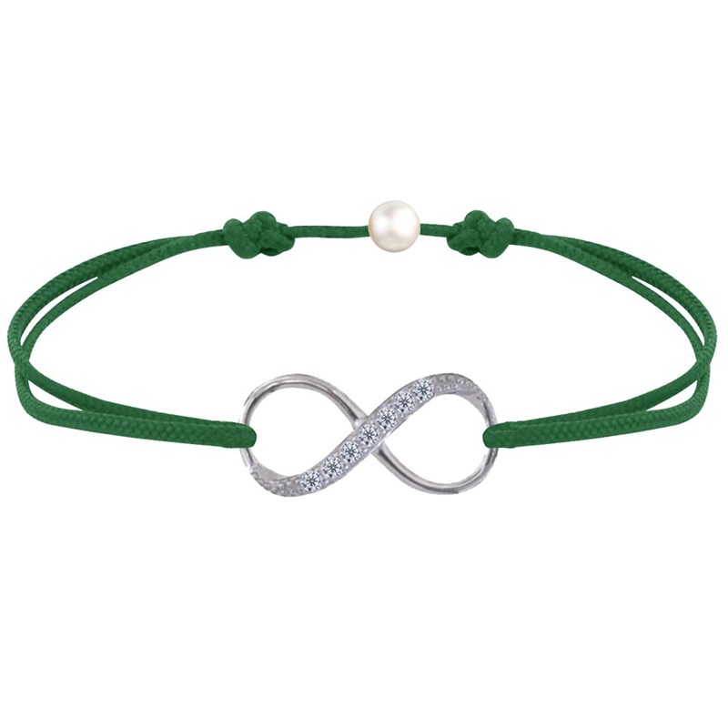 Bracelet Lien Argent 925 Infini et Strass - Vert