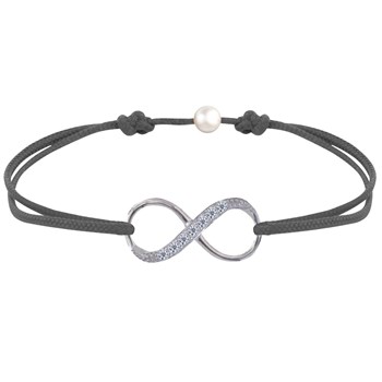 Bracelet Lien Argent 925 Infini et Strass - Gris