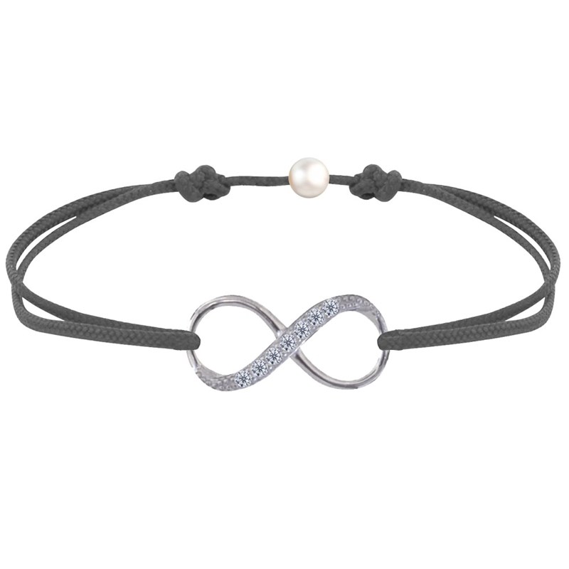 Bracelet Lien Argent 925 Infini et Strass - Gris