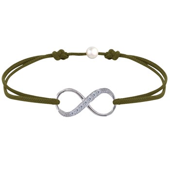 Bracelet Lien Argent 925 Infini et Strass - Vert kaki