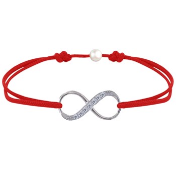 Bracelet Lien Argent 925 Infini et Strass - Rouge