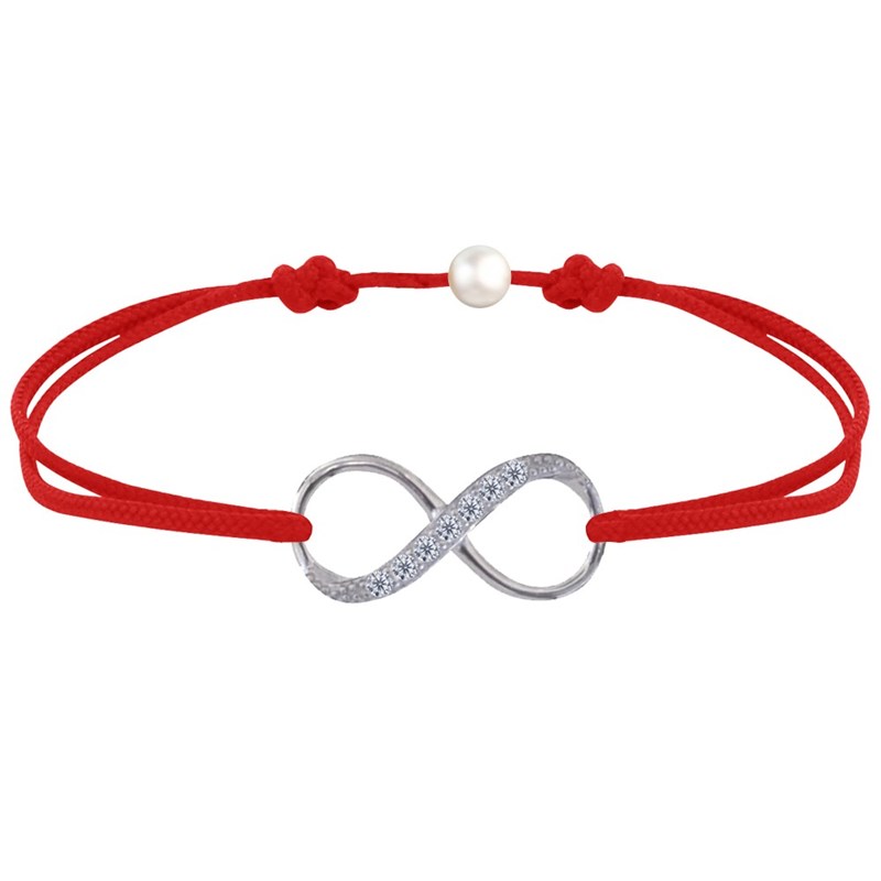 Bracelet Lien Argent 925 Infini et Strass - Rouge