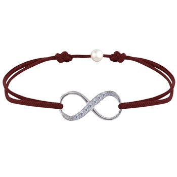 Bracelet Lien Argent 925 Infini et Strass - Marron foncé