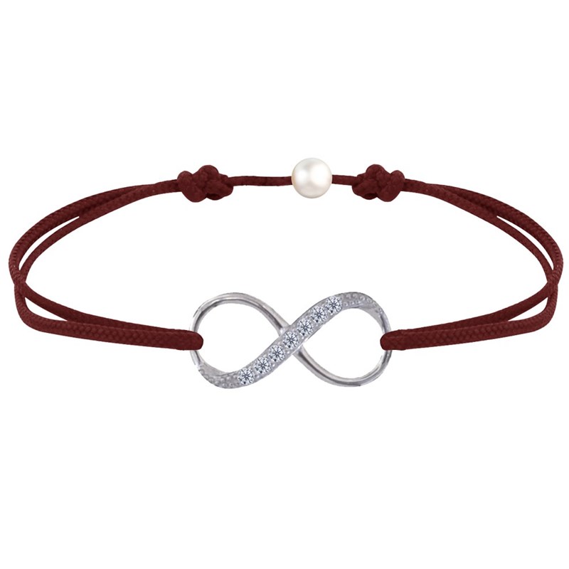 Bracelet Lien Argent 925 Infini et Strass - Marron foncé
