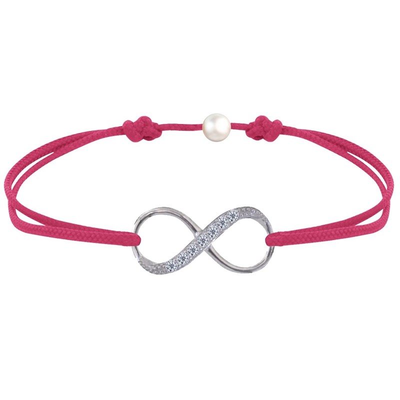 Bracelet Lien Argent 925 Infini et Strass - Fuchsia