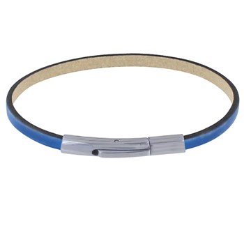 Bracelet Femme Cuir Simple Plat Fermoir Acier Inoxydable - Bleu