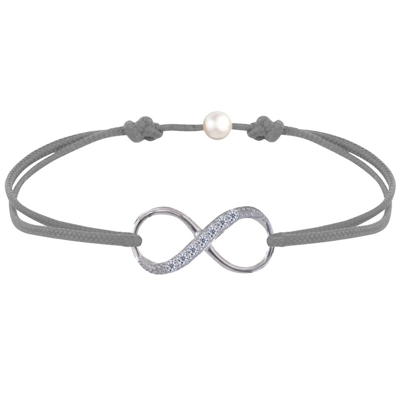 Bracelet Lien Argent 925 Infini et Strass - Gris clair