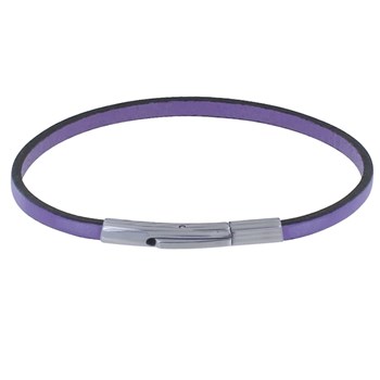 Bracelet Femme Cuir Simple Plat Fermoir Acier Inoxydable - Violet clair