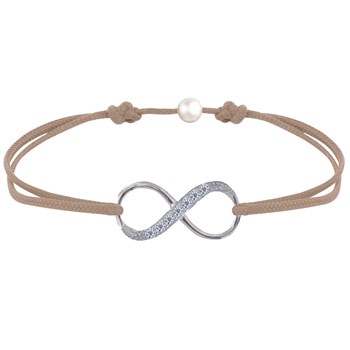 Bracelet Lien Argent 925 Infini et Strass - Beige