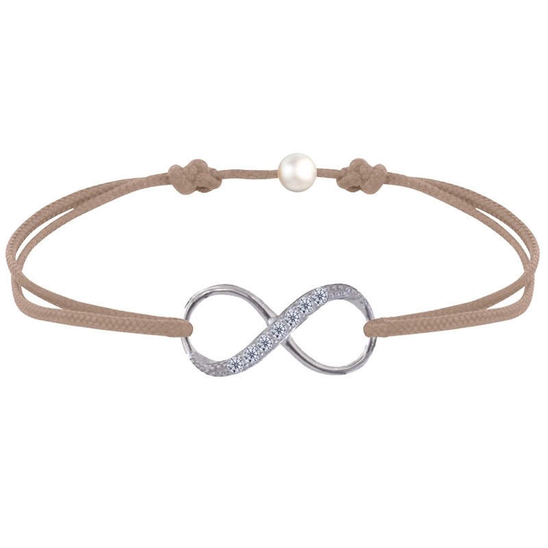 Bracelet Lien Argent 925 Infini et Strass - Beige