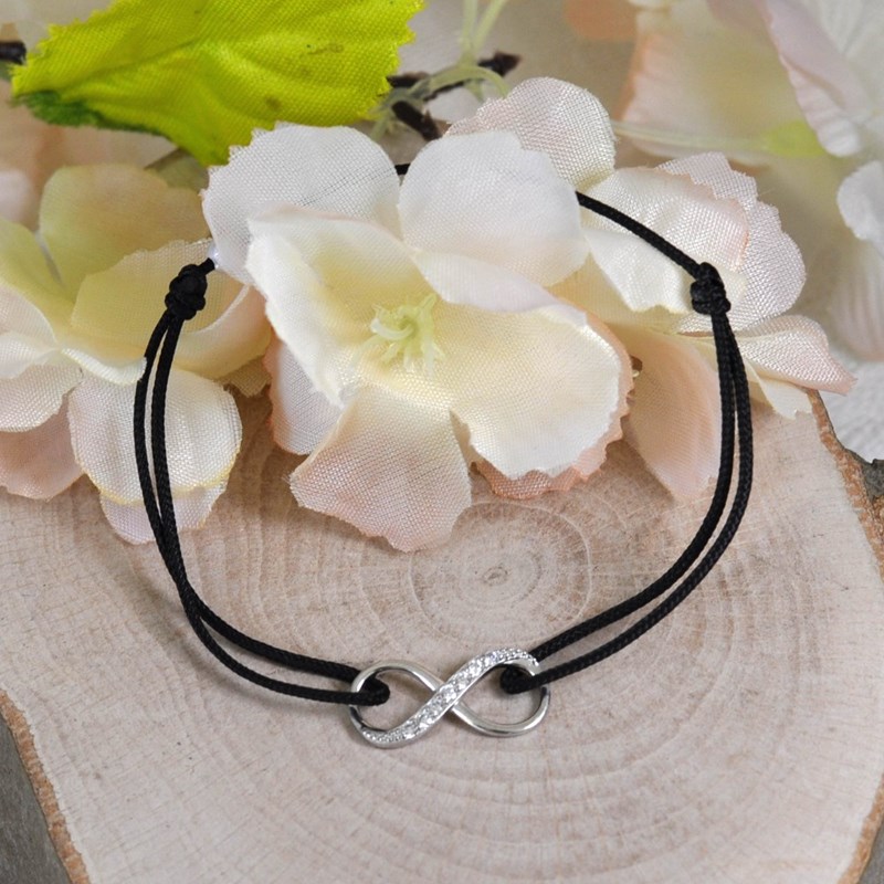 Bracelet Lien Argent 925 Infini et Strass - Beige - vue 4