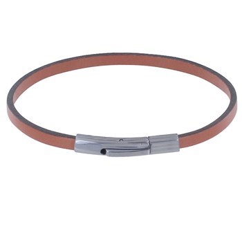 Bracelet Femme Cuir Simple Plat Fermoir Acier Inoxydable - Rose Foncé